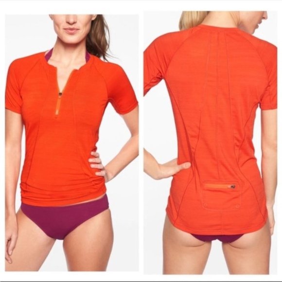 Athleta Pacifica Rash guard tees short sleeve orange color Sz S - Picture 1 of 8